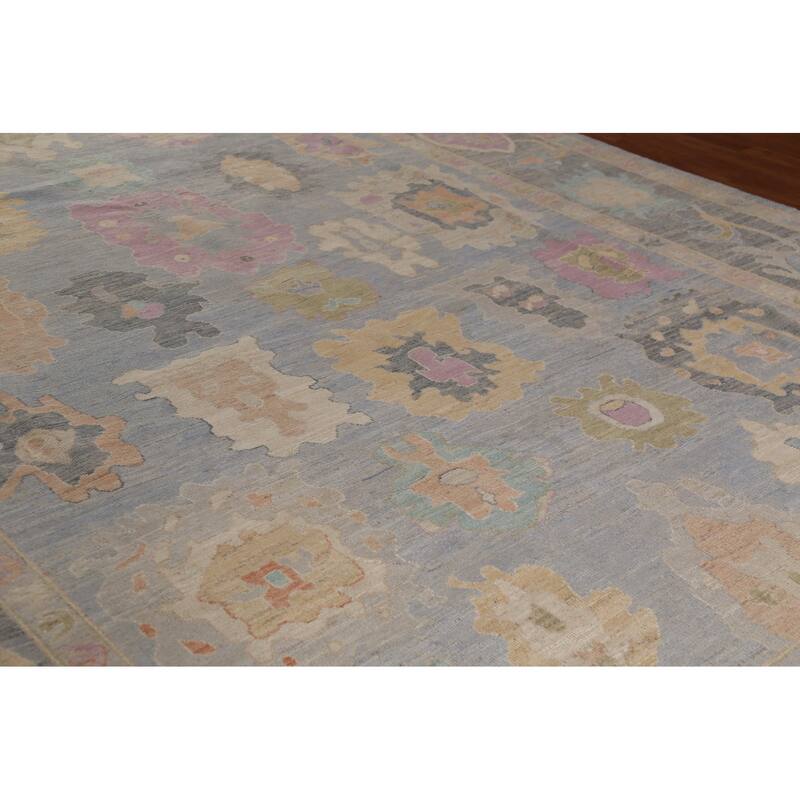 Oushak Turkish Large Rug Hand-Knotted Light Blue Wool Carpet - 10'0"x 13'8"