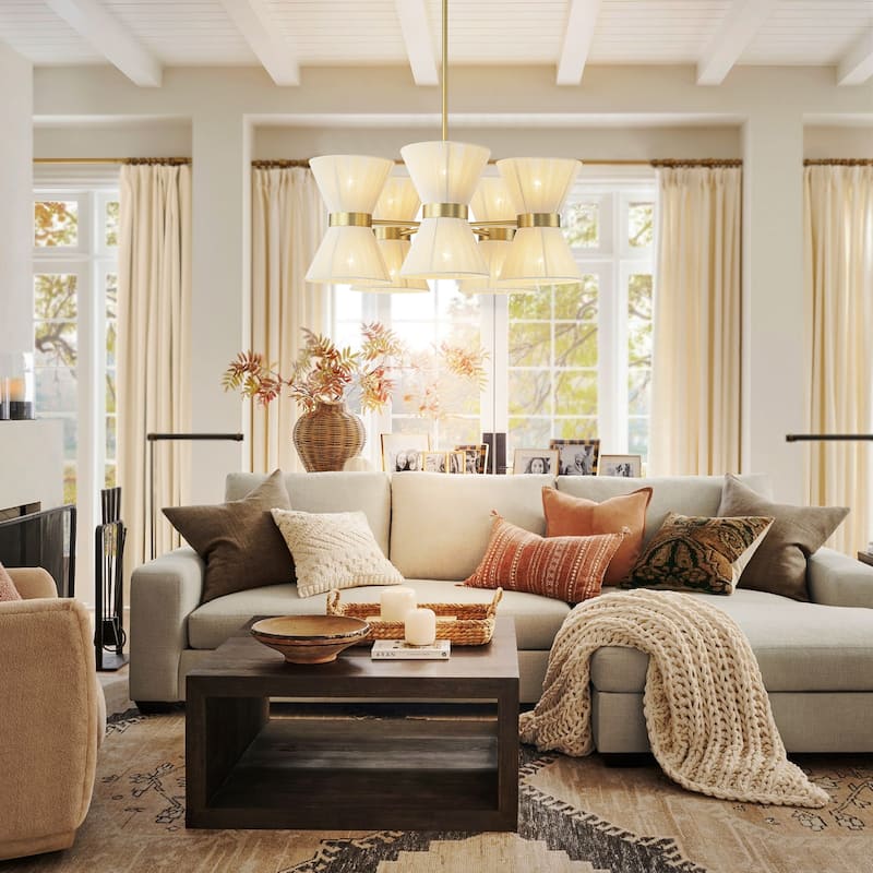 10-Light Farmhouse Boho Sputnik Hourglass Ivory Rope Handwoven Fabric Chandelier for Dining Room