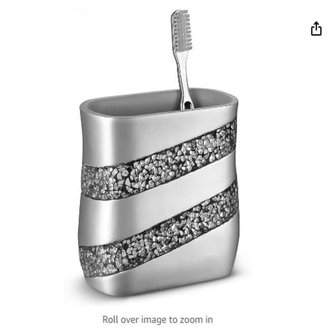 Creative Scents Silver Mosaic Toothbrush and Toothpaste Holder - Gray - Gray