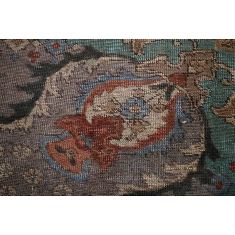 Gray Geometric Tabriz Persian Antique Area Rug Handmade Wool Carpet - 10'1" x 12'7"