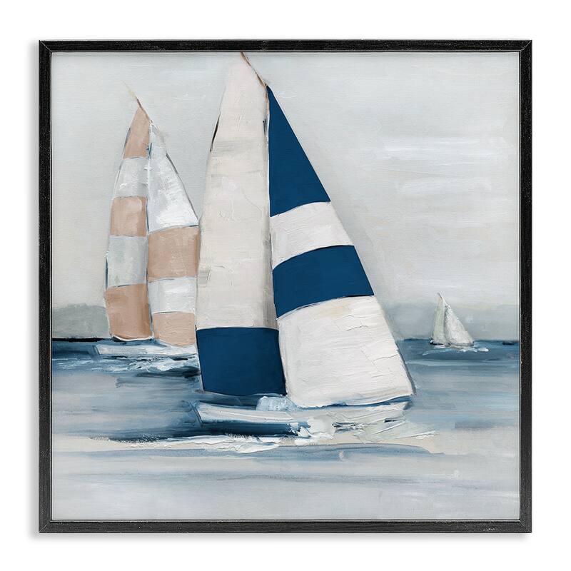 Stupell Striped Sailboat Voyage Framed Giclee Art Design By Sally Swatland - 12 x 12 - Black