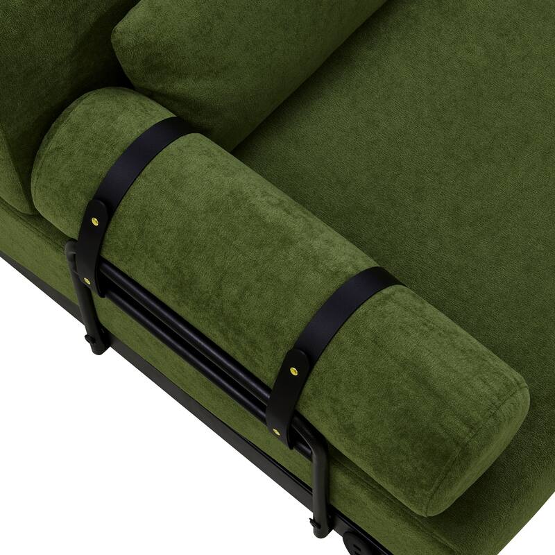 Chenille Loveseat Sofa with USB Ports & Cylindrical Armrs, High-Density Foam 2 Seater Sofa, Lounge Sofa Chair with Steel Legs