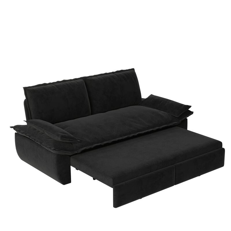 Versatile 3-in-1 Queen Size Velvet Pull-Out Sofa Bed with Chaise Lounge, Durable Steel Frame, Convertible Sleeper Loveseat