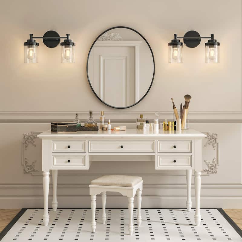 Modern Dimmable Vanity Light with Clear Ribbed Glass Shades E26 Sockets