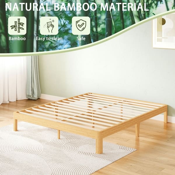 LAKKURI 12 Inch High Bamboo Wood King Size Bed Frame Platform, Steel Slat Support King Bed Frame, Sturdy, No Box Spring Needed, Easy Assembly, Noise Free