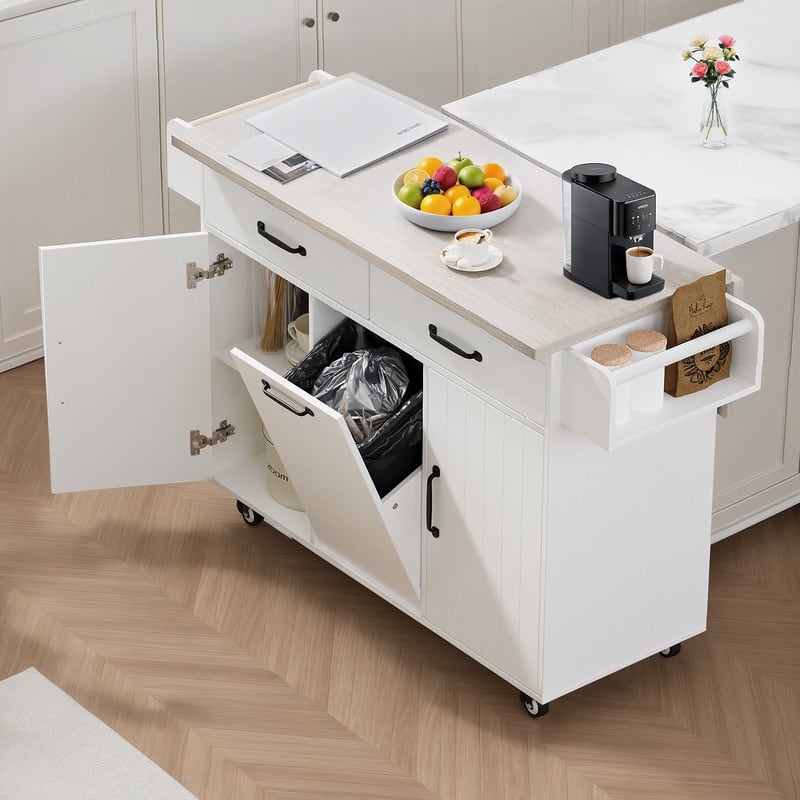 Spruce & Spring Alger Kitchen Island with Trash Can Storage Cabinet
