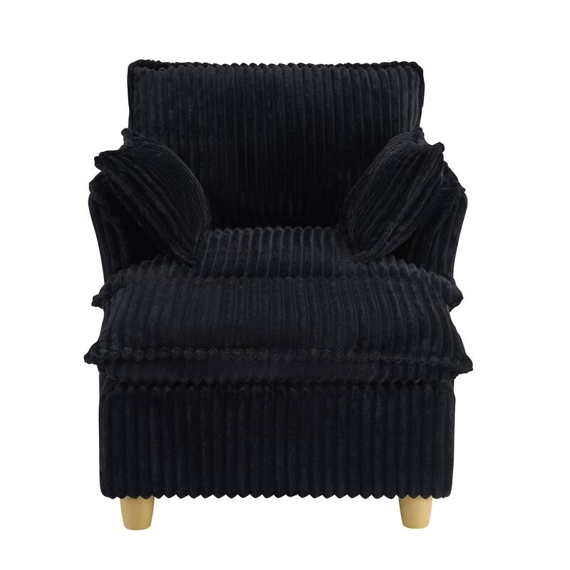 Single Sofa with Ottoman, Comfy Corduroy Upholstered Armchair, Lounge Chair with Throw Pillows for Living Room, Balcony