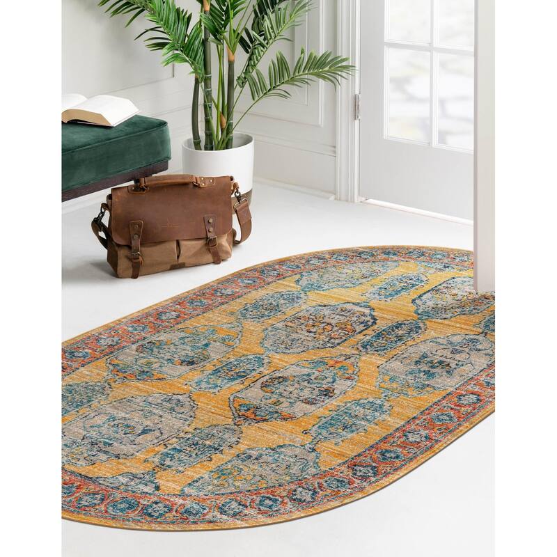 Traditional Nixa Collection Area Rug - 3'11"x5'11" Oval - Yellow
