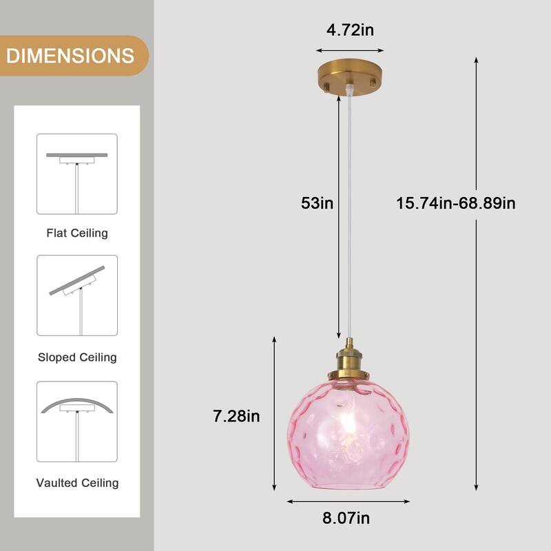 1-Light Glam Modern Metal Hanging Foyer Pendant Light with Glass Shade for Kitchen Island