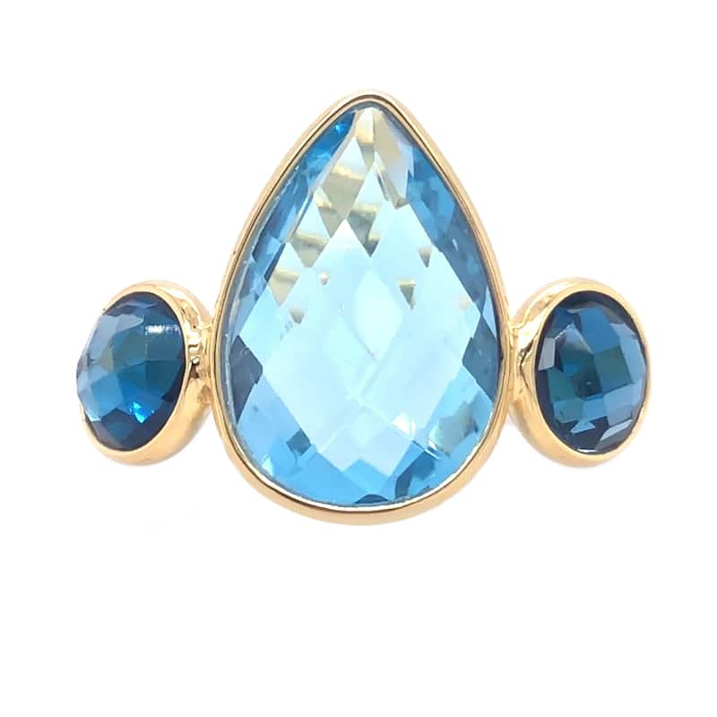 18K Yellow Gold Over Sterling Silver Sky Blue Topaz, London Blue Topaz Ring