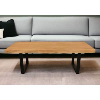 HomeRoots 59" Natural And Black Solid Wood And Iron Live Edge Coffee Table - 59' X '18' X '23