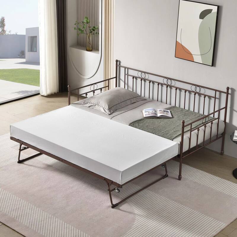 Twin Steel Metal Daybed With Pop-Up Trundle - Antique Bronze - Twin