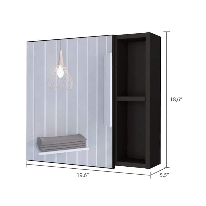 18" High Medicine Cabinet with Mirror, White Single Door Cabinet, Two External Shelves, Three Interior Shelves
