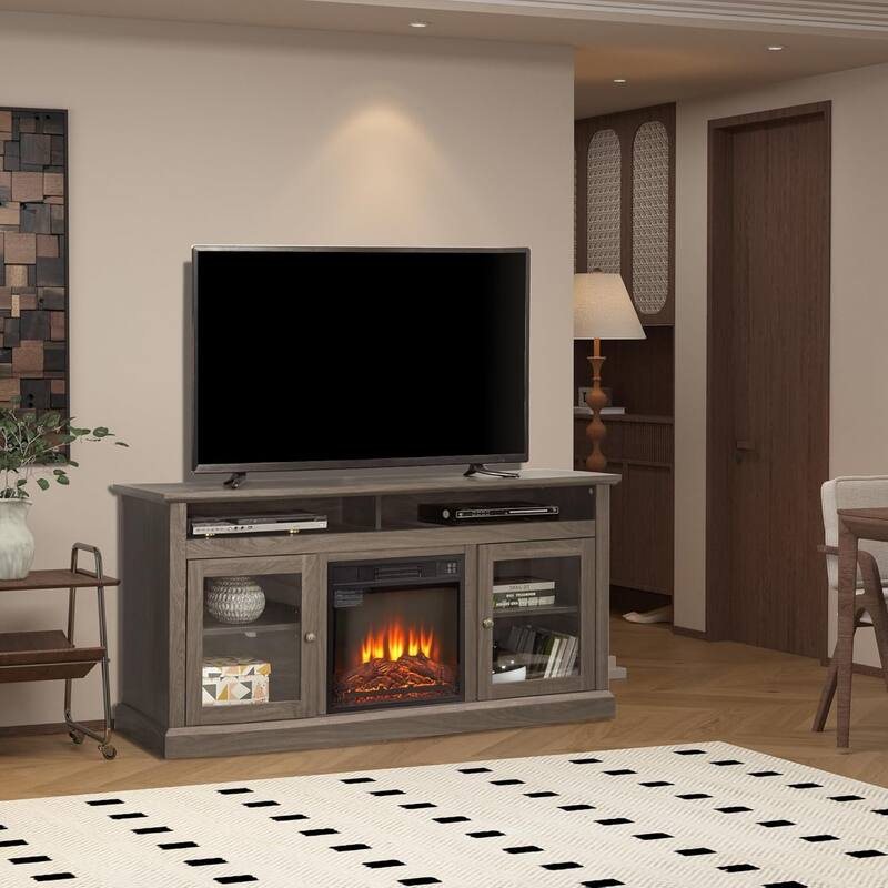 Roomfitters Contemporary TV Media Stand, Modern Entertainment Console, Up to 65" TV, Open & Closed Storage Space