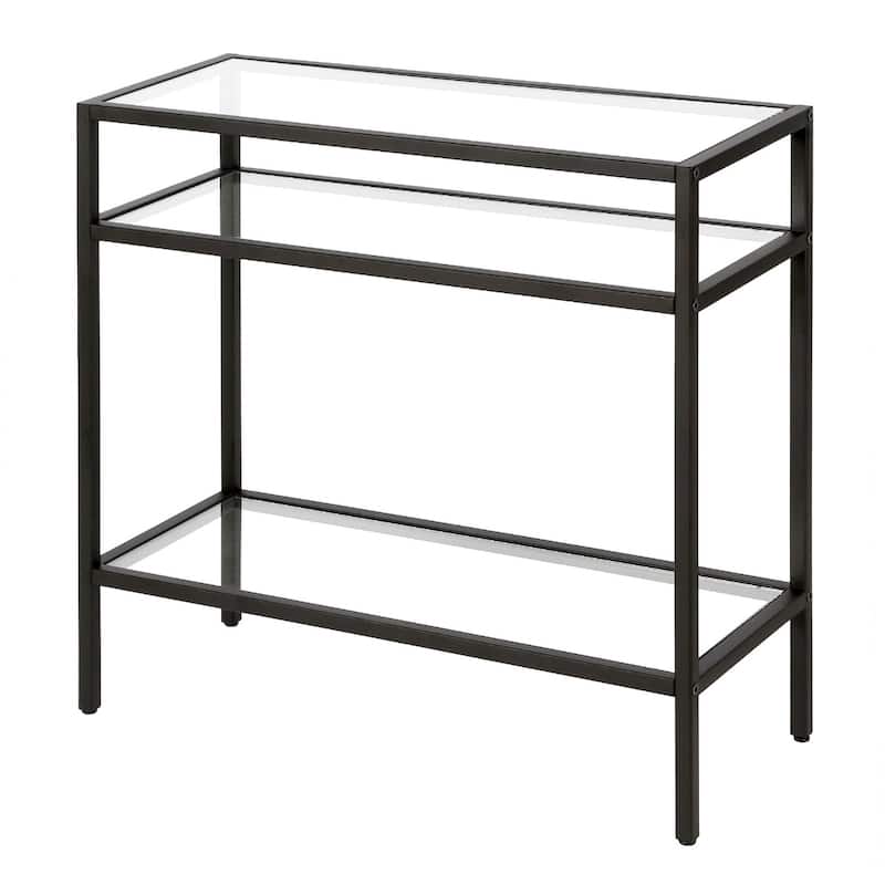 Steel Frame Glass Side End Table with 2 Shelves and Rectangular Top - 10” x 24” x 24” (D x W x H)