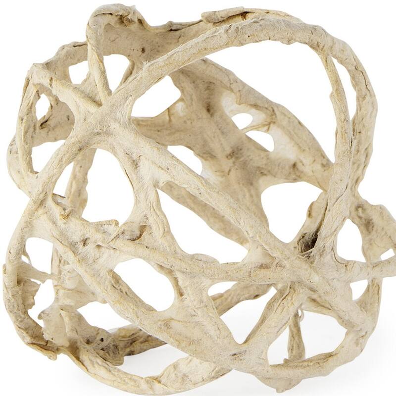 HomeRoots 5" Beige Paper Mache And Metal Decorative Orb - 4.53 in. x 4.53 in. x 4.53 in.