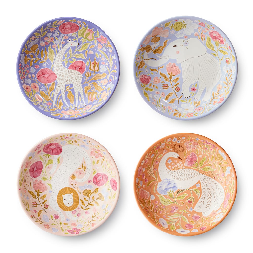 Certified International Menagerie 9" Soup/Cereal Bowls, Set of 4 Assorted Designs - 9.00"L x 9.00"W x 2.00"H