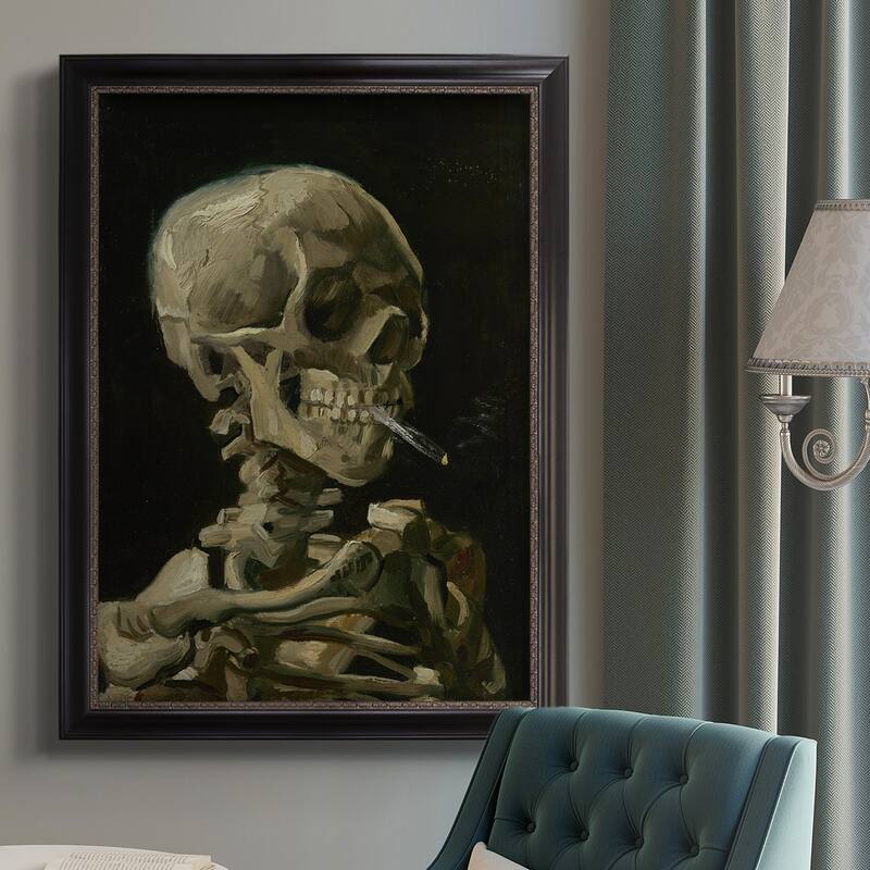 Skull of a Skeleton with Burning Cigarette Premium Framed Canvas- Ready to Hang