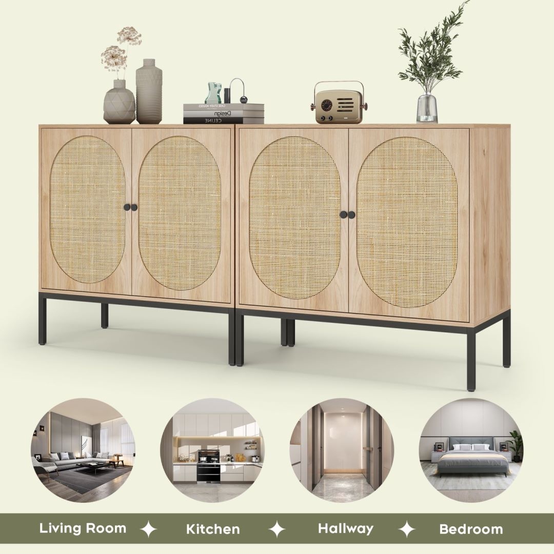 【送料無料】Nature Side Boad W9650 Amazon.com - Sideboard Buffet Cabinet with 2 Natural Rattan