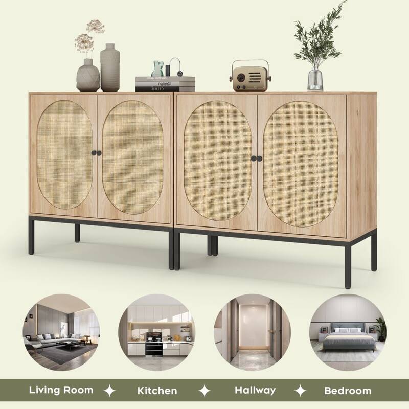 Boho Natural Rattan 31.5" Wide Sideboard (Set of 2)