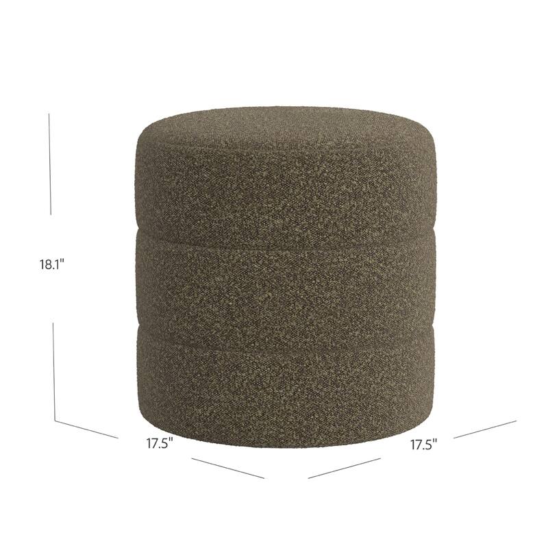 Sem 18 Inch Dark Brown Channel-Stitched Boucle Round Accent Ottoman