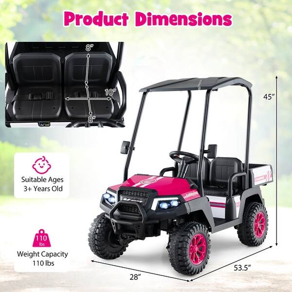 dimension image slide 1 of 3, Costway 24V 7AH Kids Golf Cart 4WD 2 Seater Ride on Car with Sun Shade