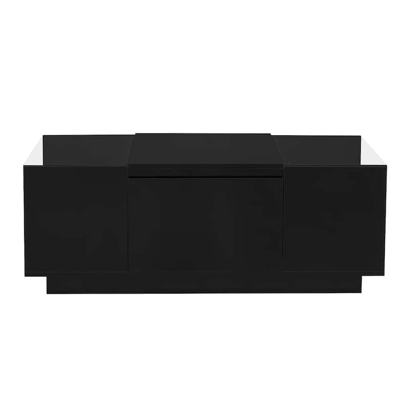 Roomfitters Modern Center Coffee Table with High Gloss Finish, Glass Top and Hidden Storage Compartments