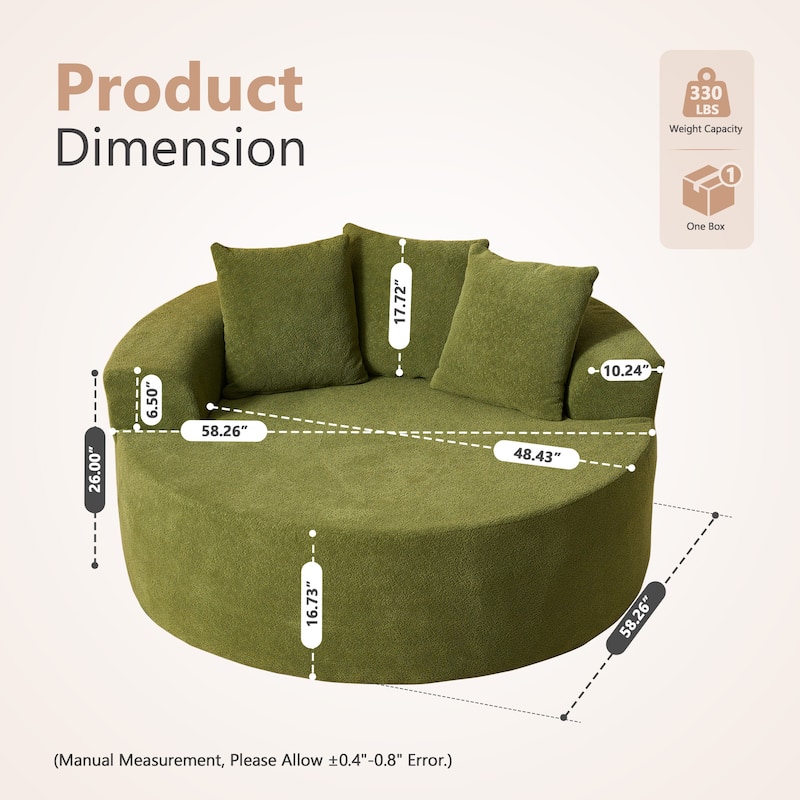 XIZZI Modern Round Plush Lounge Sofa with Cushions