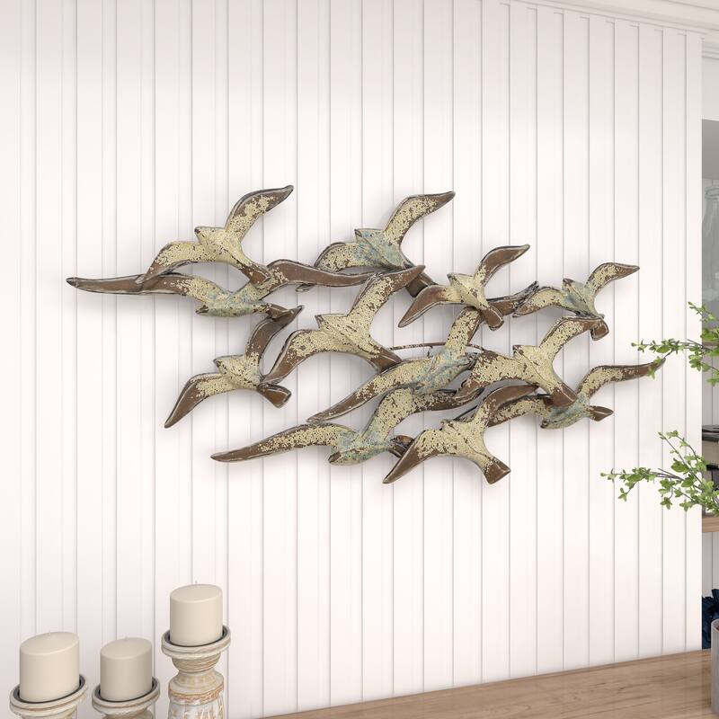 Metal Bird Flying Flock Of Home Wall Decor - White - Roche River Decor