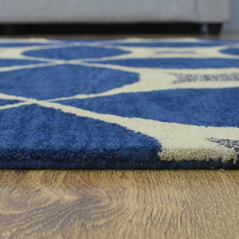 Geometric Blue Modern Area Rug Hand-Tufted Abstract Wool Carpet