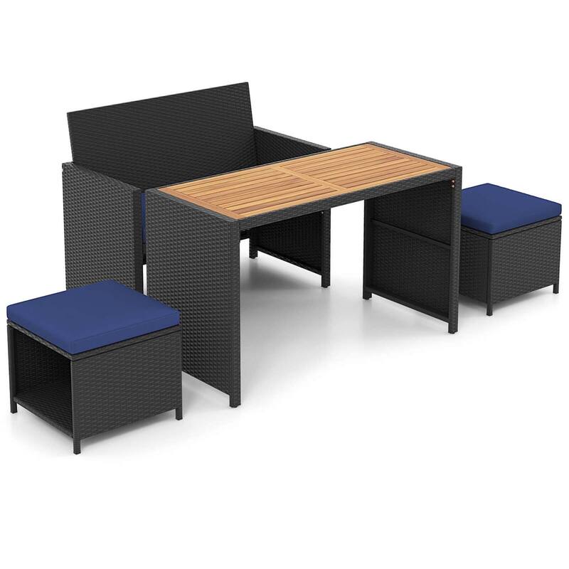 Costway 4 PCS Outdoor Dining Set, Rattan Loveseat Chair & 2 Ottomans - See Details