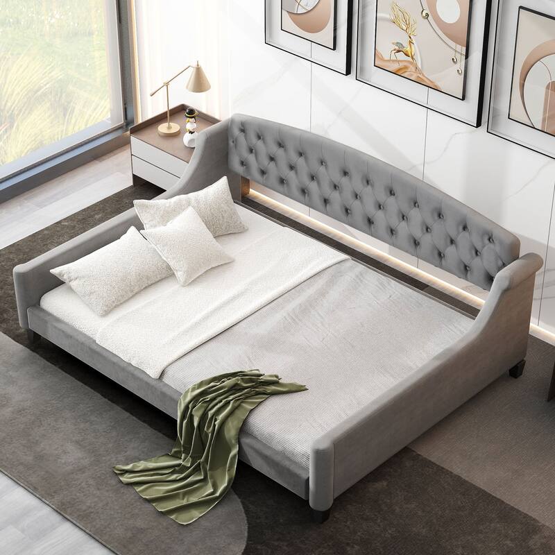 Gray Twin Tufted Button Upholstered Daybed