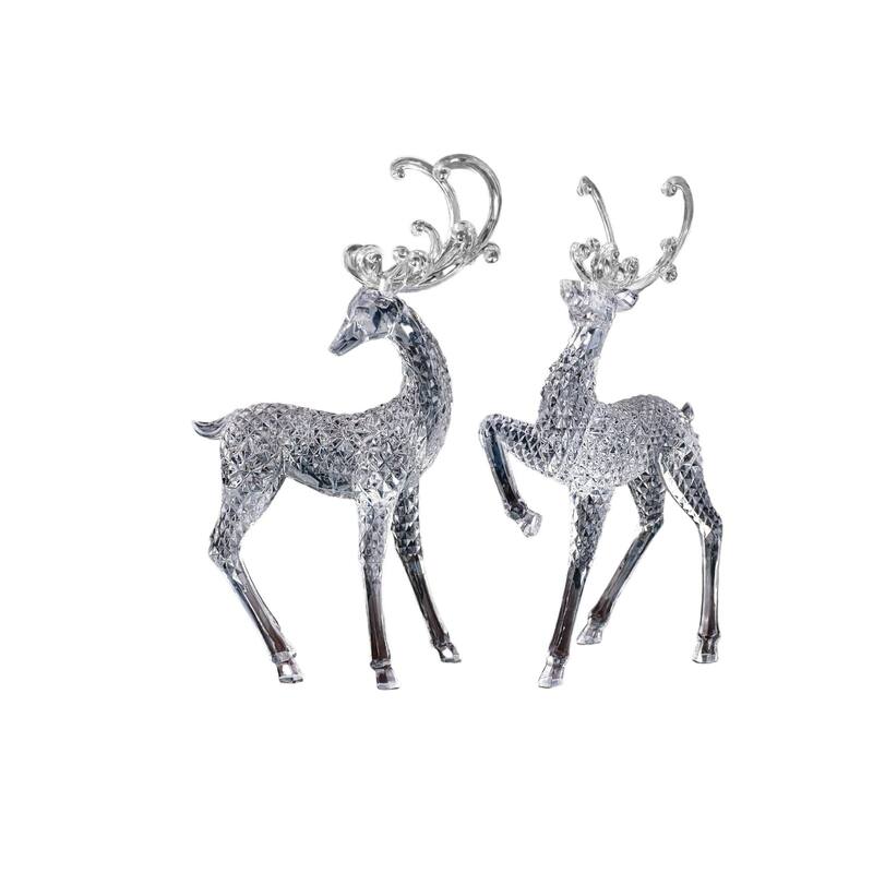 Set of 2 Clear Blue Contemporary Diamond Cut Deer Tabletop Decor 15"