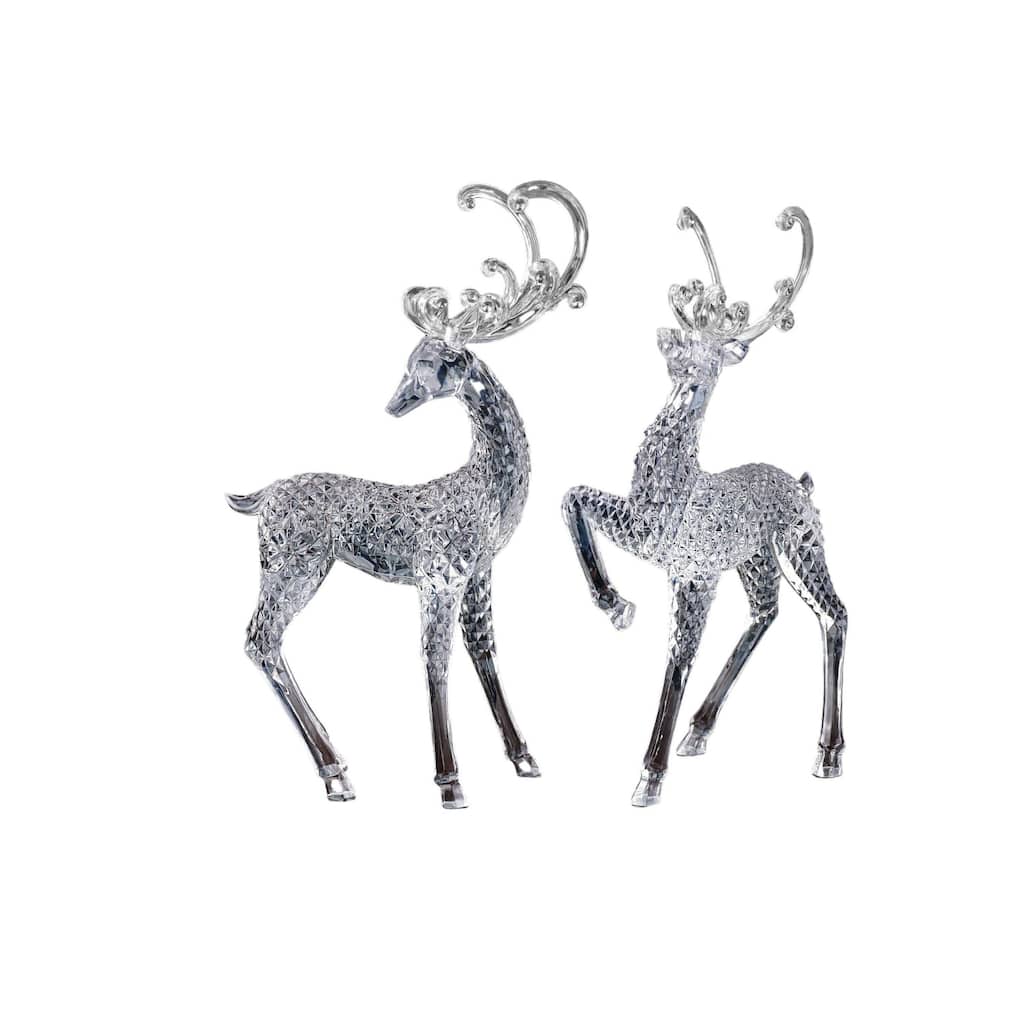 Set of 2 Clear Blue Contemporary Diamond Cut Deer Tabletop Decor 15"