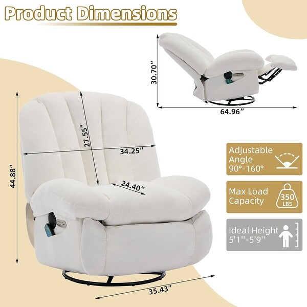 Shell Shape Power Recliner Chair, Chenille Fabric Swivel Rocker