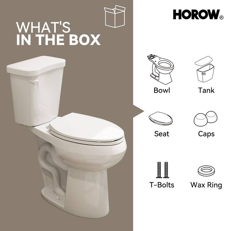 HOROW 21 Inch Extra Tall 2 Piece High Efficiency Single Flush Elongated Toilet White 1.28 GPF Strong Flush Seat Included