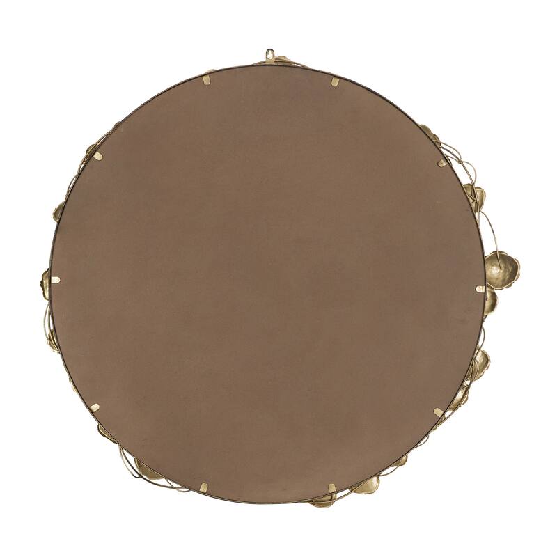 Round Metal Wall Mirror with Golden Leaf Accents