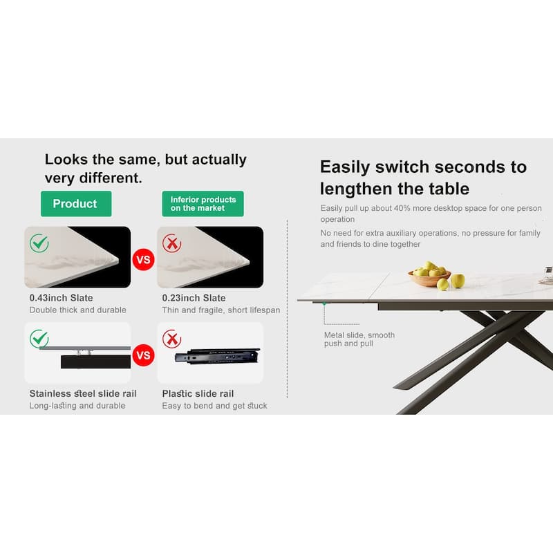 102.36 Inch Extendable Rectangular Sintered Stone Dining Table Seat For 8-10