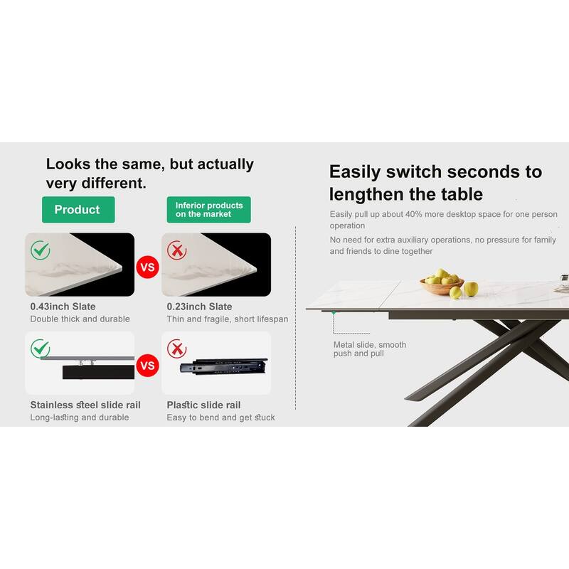 102.36 Inch Extendable Rectangular Sintered Stone Dining Table