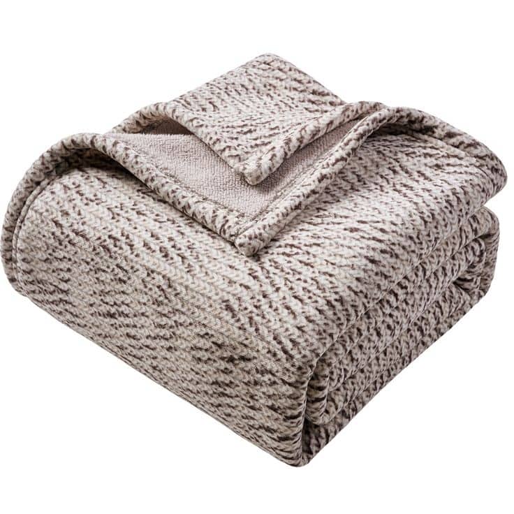 50" x 60" Single Layer Reversible Printed Chenille, Fleece Throw Blanket With Two Plush Effects, Soft and Machine Washable - Grey