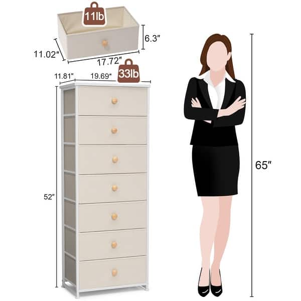 dimension image slide 2 of 6, Slim Tall Vertical 7-Drawer Chest Dresser Closet Storage Organizer Unit for Bedroom