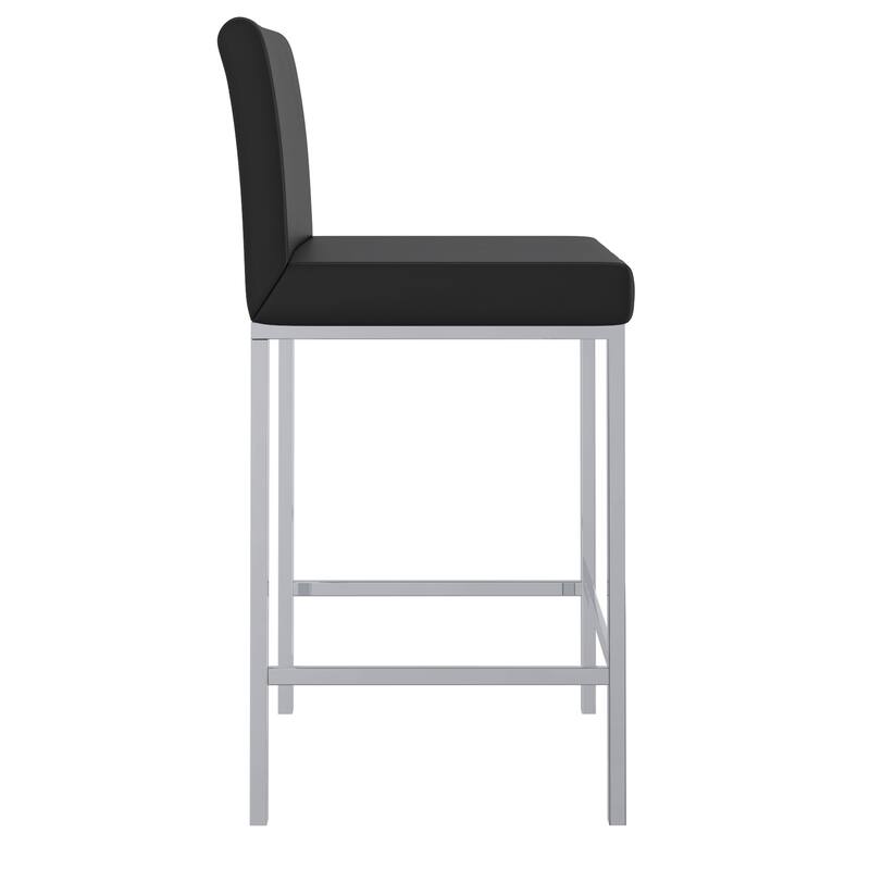 Contemporary Faux Leather and Metal 26" Counter Stool, Set of 4 - White and Chrome
