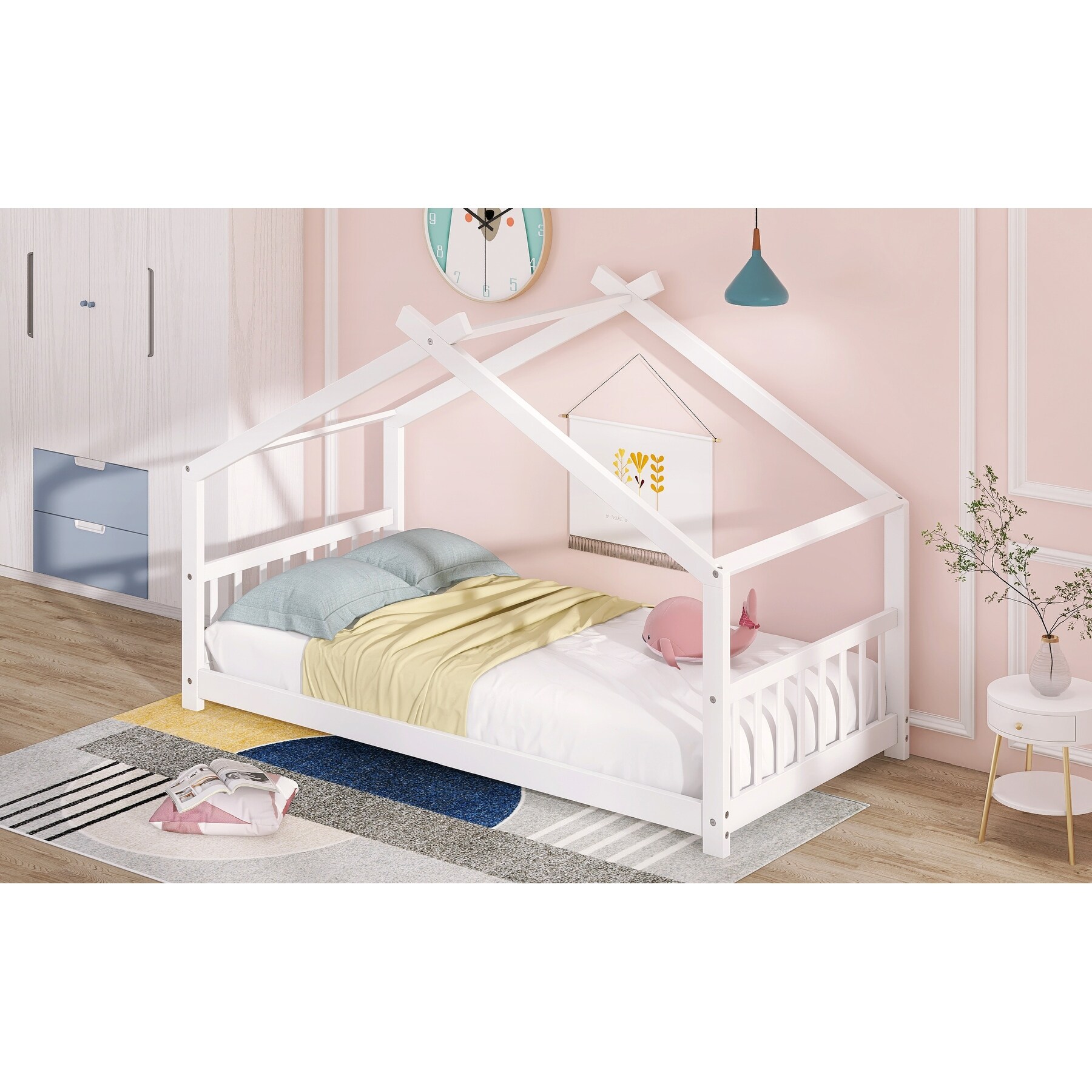 高評価！ Toddler for Bed Canopy Shaped House Size Twin Kids Vintage - その他