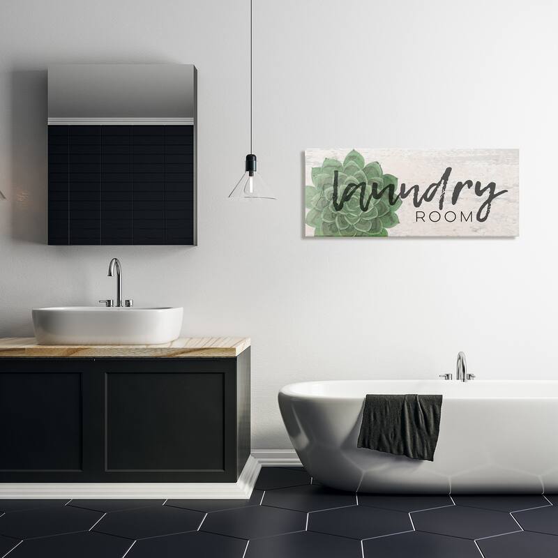 Stupell Laundry Room Green Succulent Soft Paper Look Canvas Wall Art , 10 x 24, Proudly Made in USA - Multi-color