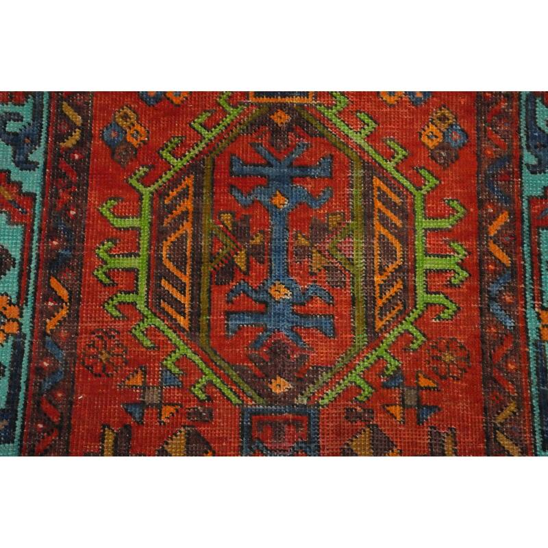 Hand Knotted Oriental 100% Wool Carpet Traditional Geometric Oranges & Rust Heriz Runner Rug - 10' 6'' X 2' 7''