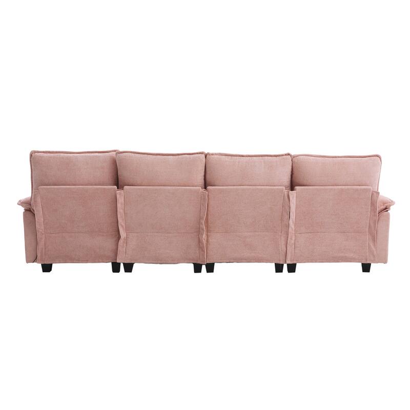 Chenille U-shape Sectional Sofa with Chaise and Storage Ottoman, Modular Couch with USB/Type-C Ports, Side Pockets, Phone Holder