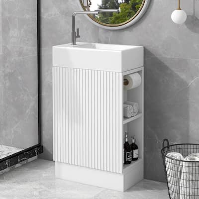18.6" Vertical Stripe Door Cabinet Bathroom Vanity with Sink, Toilet Paper Holder and 2-tier Shelf - Available Left or Right