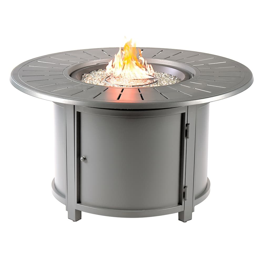 Aluminum Outdoor 44 in. Round Propane Fire Table with Fire Beads, Lid and Fabric Cover, 57,000 BTUs in Antique Copper Finish
