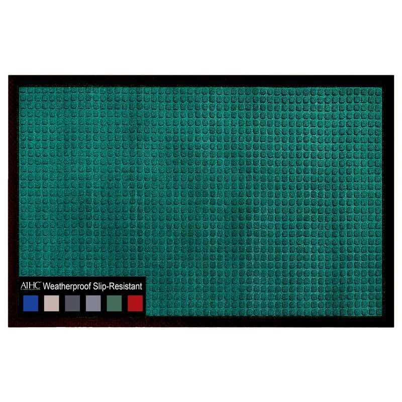 A1HC New Durable and Versatile Polypropylene Rubber Door Mat All Weather Inside Outside Door Mat - 16"x24" - Waffle Green