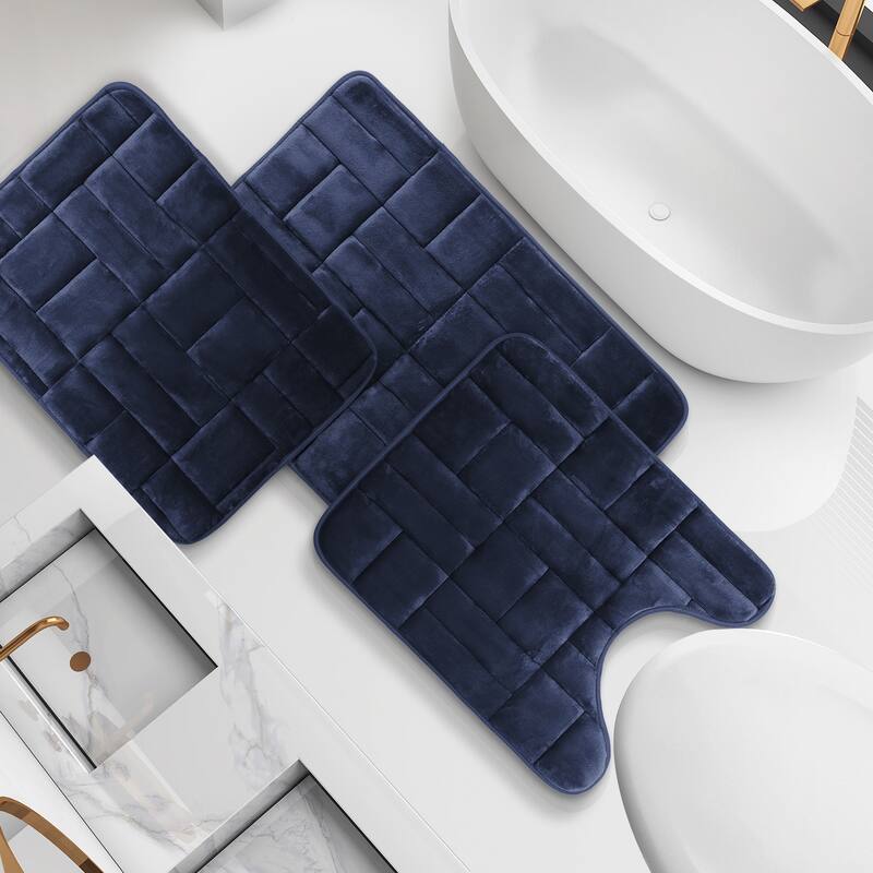 Clara Clark Ultra Soft Non Slip and Absorbent Bath Rug - Tiled Velvet Memory Foam Bath Mat